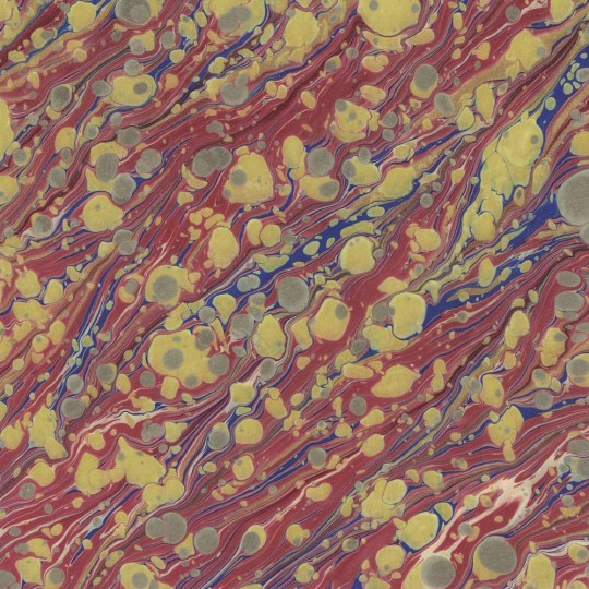 Hand Marbled Paper Stone Marble Pattern in Burgundy, Blue and Golden Yellow ~ Berretti Marbled Arts